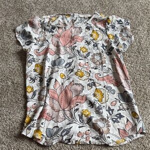 LOFT Floral Blouse in Pink, Yellow, and Gray